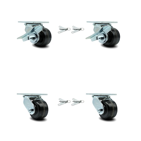 Service Caster 3.25 Inch Phenolic Caster Set with Ball Bearings 4 Swivel Lock 2 Brake SCC SCC-30CS3420-PHB-SLB-BSL-2-BSL-2